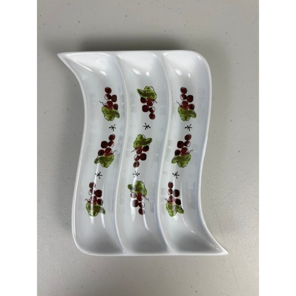 California Pantry Julia Junkin Grape Wavy 3 Section Ceramic Relish‎ Tray 2003